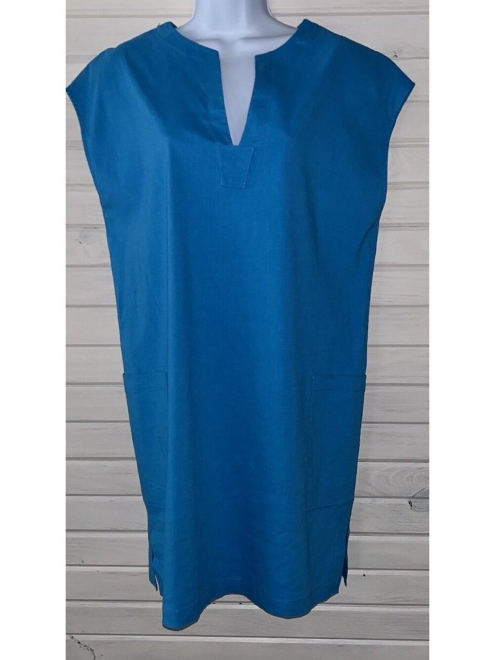 Theory Sz 4 Saturnina Eco Crunch Wash Linen-blend Shift Dress Blue $295 EUC